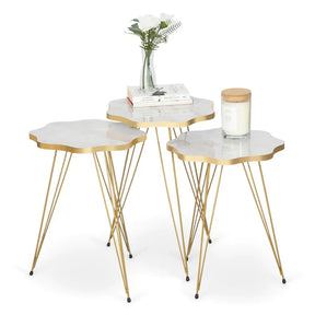 Daisy Set Of 3 Side Tables - White Marble & Gold  1 reviews