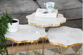 Daisy Set Of 3 Side Tables - White Marble & Gold  1 reviews