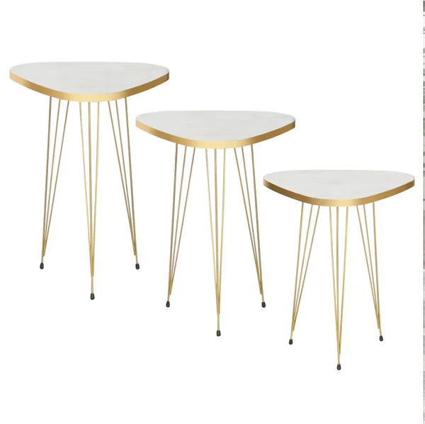 Tigris Set of 3 Triangle Side Tables - White & Gold Marble