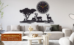 Big Wooden Grazing Deers in Meadows wall clock - WC 102