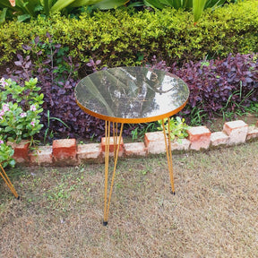 Set of 3 Round Marble Style Table with Golden Border