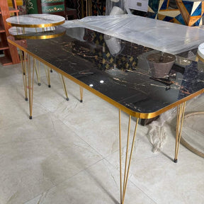 Black Marble Pattern with Golden Borders Center Table