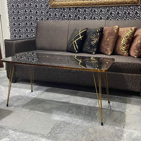 Black Marble Pattern with Golden Borders Center Table