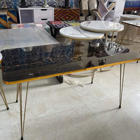 Black Marble Pattern with Golden Borders Center Table