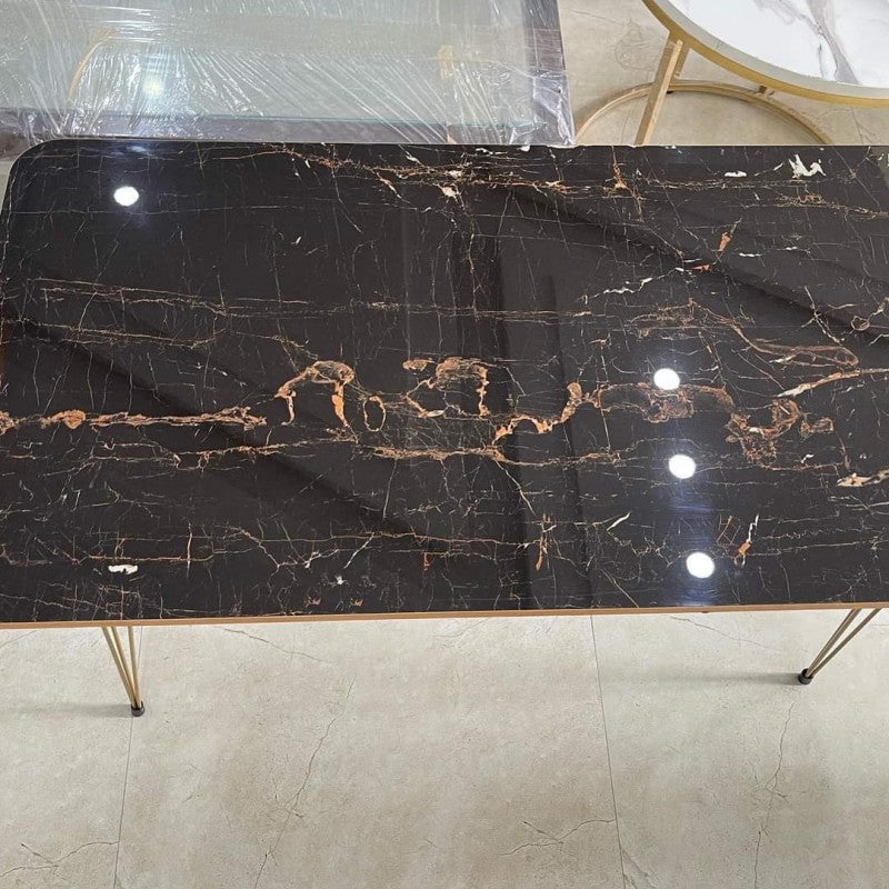 Black Marble Pattern with Golden Borders Center Table