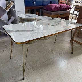 White Marble Pattern with Golden Borders Center Table