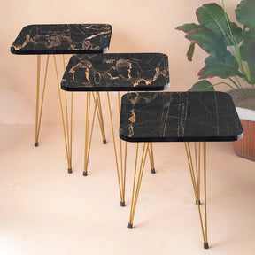 Metal Legs Table Set of 3 Coffee Table - Black Square | Side Tables