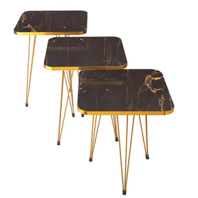 Metal Legs Table Set of 3  Coffee Table - Black Square | Side Tables