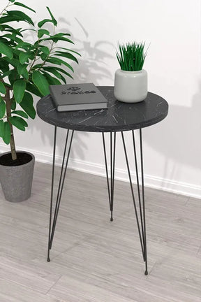 Set of 3 Round Side Tables - Black Marble