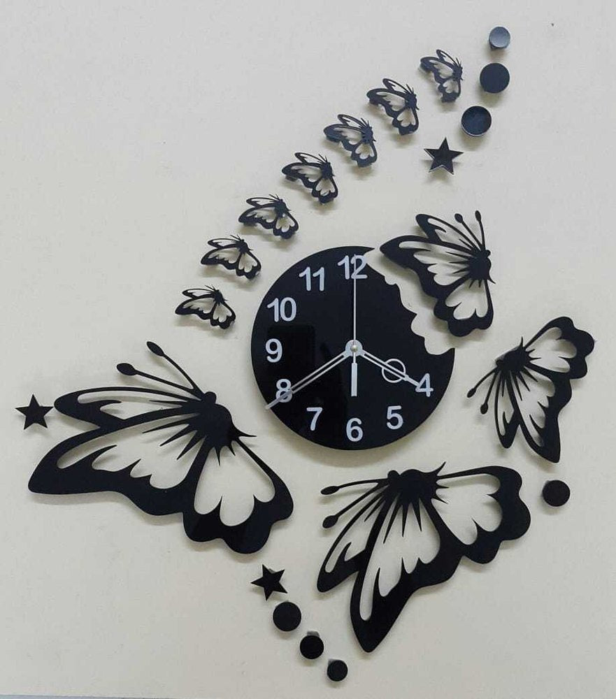 Flying Butterflies with Stars Wooden Wall Clock for Home and office - WC 106